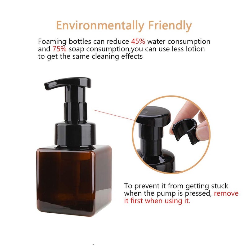 UUJOLY Foaming Soap Dispenser, 250ml (9oz) Refillable Pump Bottle for Liquid Soap, Shampoo, Body Wash (2 Pcs) (Small Amber) - Image 2
